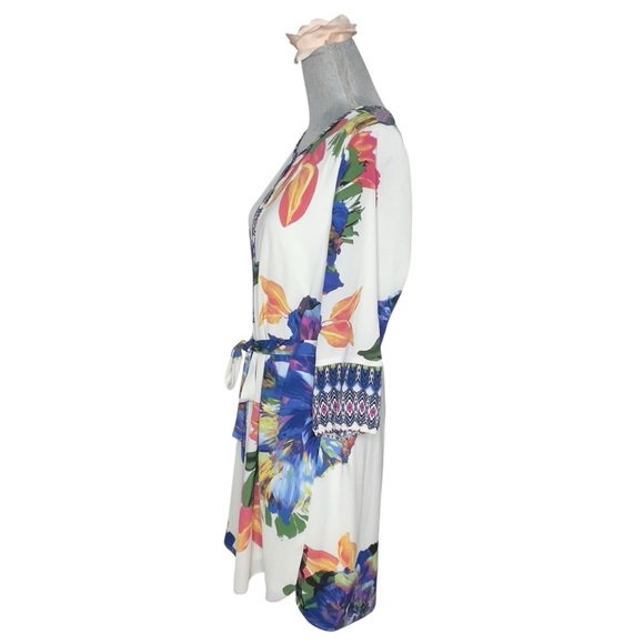 Anthropologie Fig And Flower Multicolor Boho Large Floral Print Shirt Dress L - Picture 3 of 10